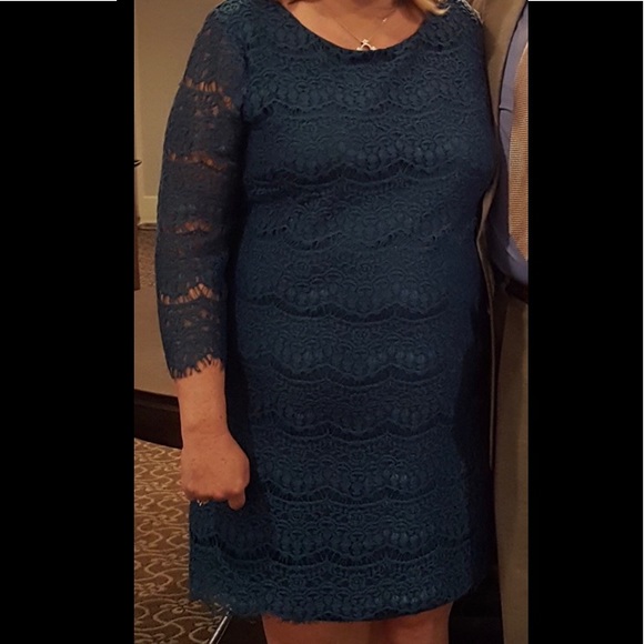 🌈 RN Studio Teal Blue/Green Lace Sheath Dress - Picture 2 of 7